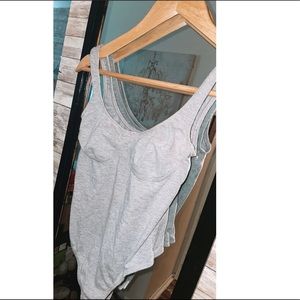 Gray bodysuit with corset detail on chest